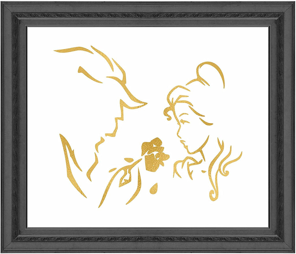 Gold Print Inspired by Beauty and The Beast - Made in USA - Disney Inspired - Home Art Print -Frame not Included (8x10, BBTrace)