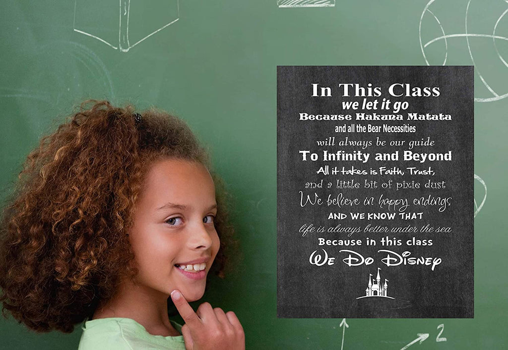 In This Class We Do Disney Art Print. School Teacher Wall Décor Class Rules. USA Made Poster Gifts for Educators, Principals, Coaches. Decorate Classroom or Office. (8" x 10")
