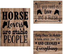 Horse lovers and equestrian set of three poster prints - Decorate your home, office or barn. Reclaimed wood background will compliment decor. Frame NOT included (8x10, Set 1 (3 Prints))