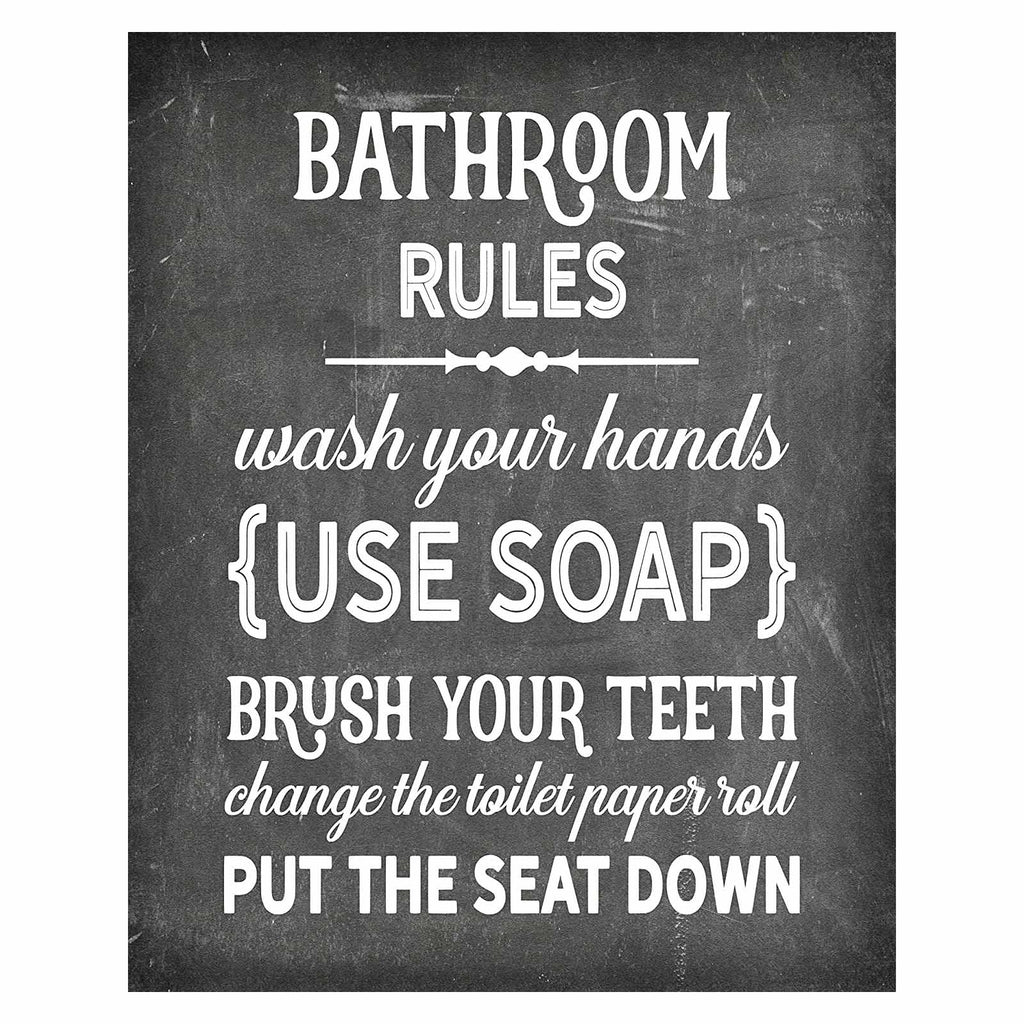 Bathroom Rules - Beautiful Photo Quality Poster Print - Decorate your home with these beautiful prints for kitchen, bath, family room, housewarming gift Made in the USA 8" x 10"