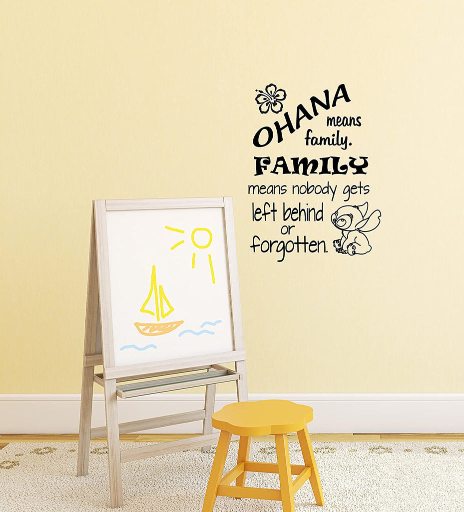 Ohana Means Family. Family Means Nobody Gets Left Behind or Forgotten - Vinyl Wall Decal Sticker - Made in USA - Inspired by Disney and Lilo and Stitch (11" x 15", Black)