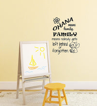 Load image into Gallery viewer, Ohana Means Family. Family Means Nobody Gets Left Behind or Forgotten - Vinyl Wall Decal Sticker - Made in USA - Inspired by Disney and Lilo and Stitch (11&quot; x 15&quot;, Black)
