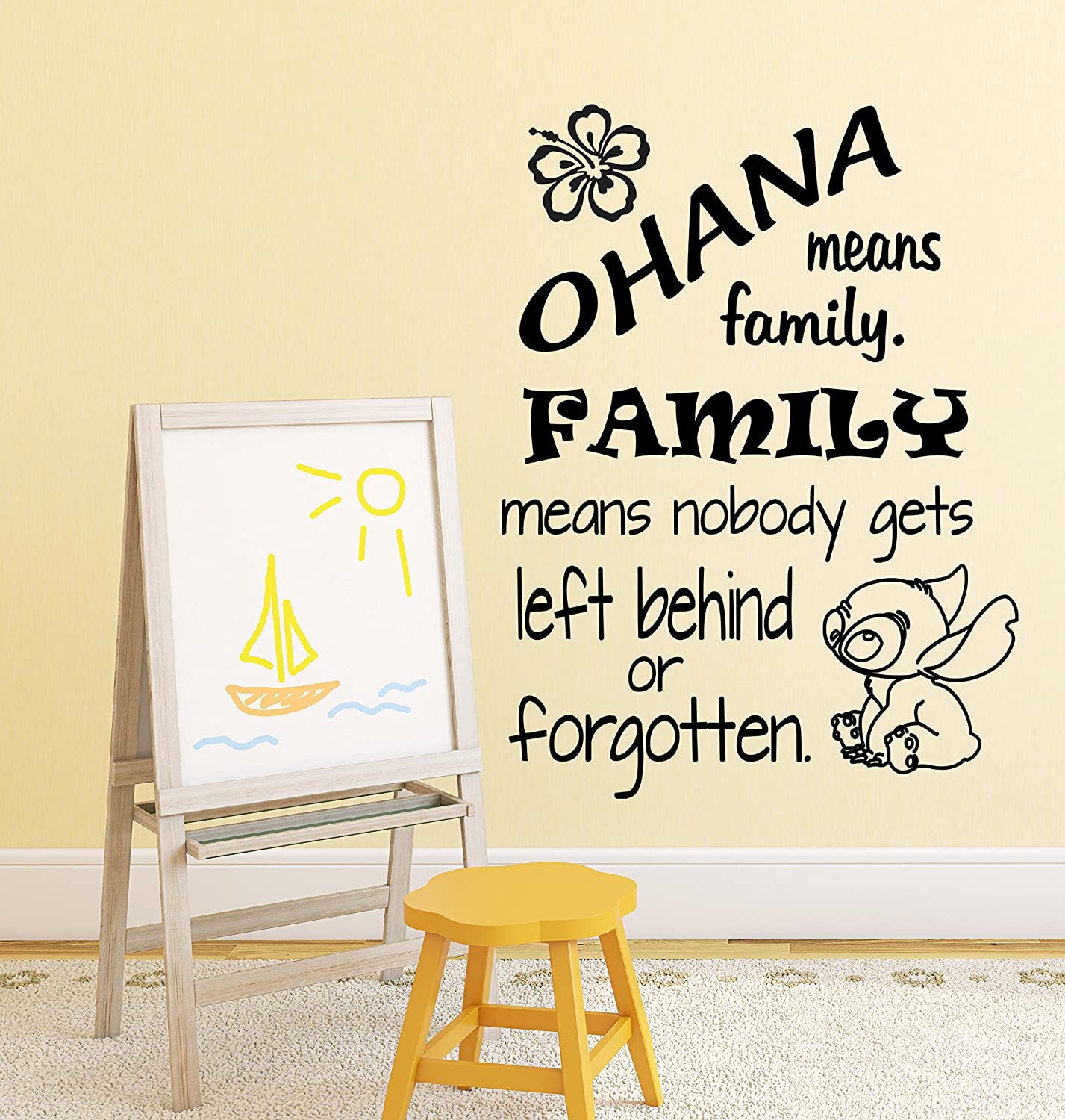 Wall Stitch Decal Lilo and Stitch Quote Ohana Means Family Nobody Gets Left  Behind or Forgotten Children's Room Vinyl Sticker Murals A406 