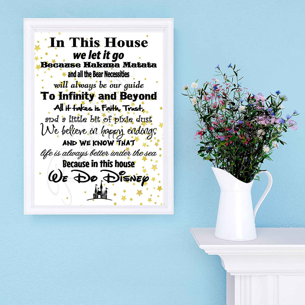 in This House We Do Disney - Poster Print Photo Quality - Made in USA - Disney Family House Rules - Ready to Frame - Frame not Included (11x14, White with Stars Background)