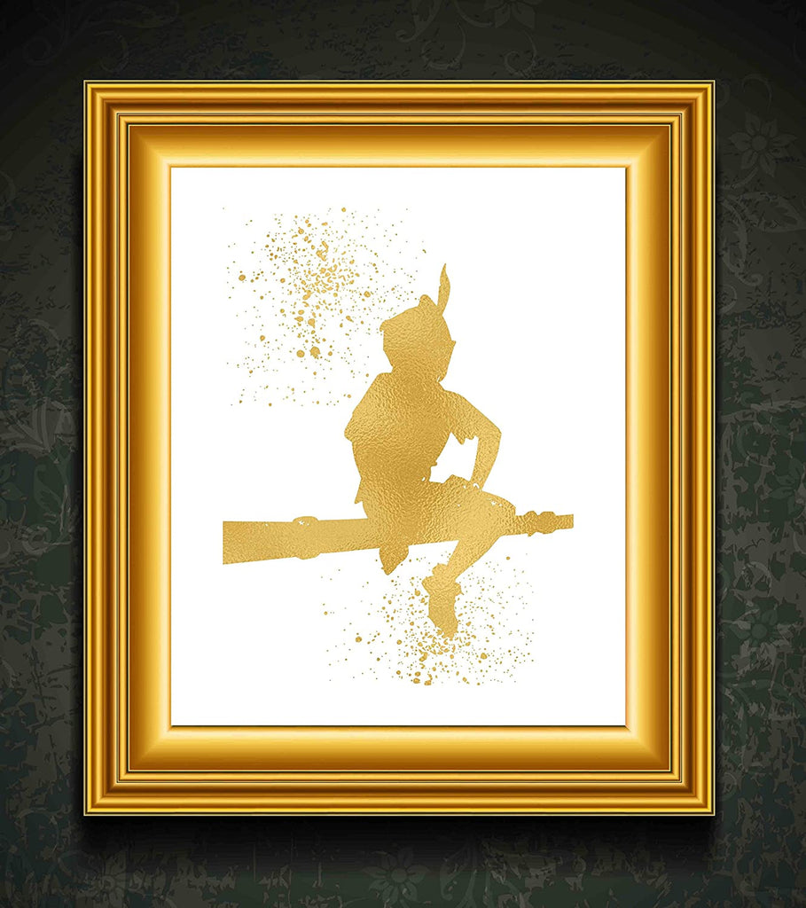 Gold Print Inspired by Peter Pan - Gold Poster Print Photo Quality - Made in USA - Home Art Print -Frame not Included (8x10, Peter Sits)