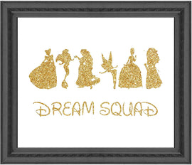 Inspired by Disney Princess and a Girls Dream Squad of Princesses - Poster Print Photo Quality - Made in USA - Home Art Print -Frame not Included (11x14, Gold)