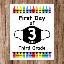 Load image into Gallery viewer, First Day of School Art Print for 2020. Unframed Reusable Photo Prop for Kids and Parents Back to School Sign. Masked, zoomed and remote learning 8” x 10” (8&quot; x 10&quot; Color, 3rd Grade)
