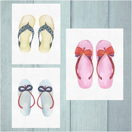 Watercolor flip Flop Wall Art Prints (Set of 3) Unframed 8
