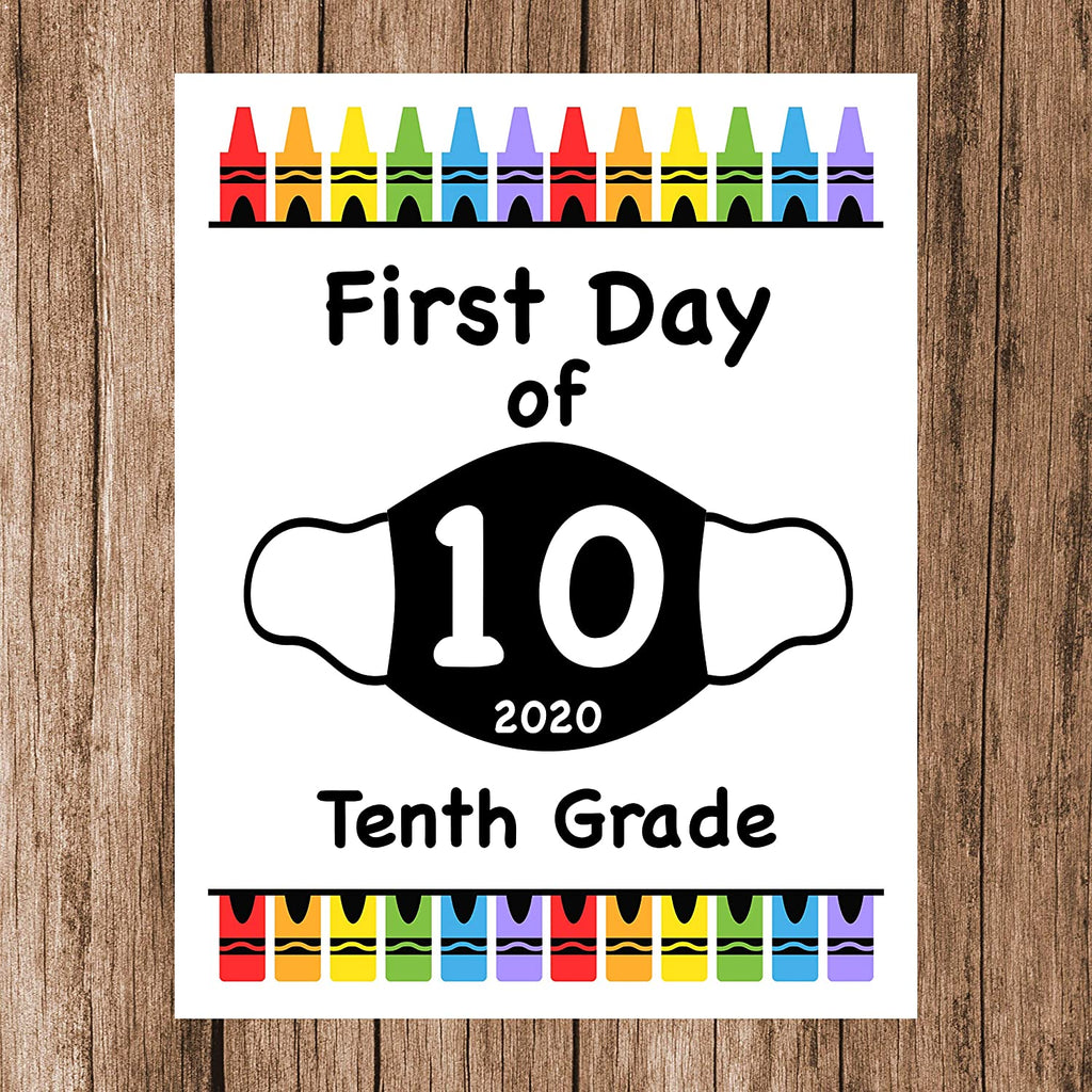 First Day of School Art Print for 2020. Unframed Reusable Photo Prop for Kids and Parents Back to School Sign. Masked, zoomed and remote learning 8” x 10” (8" x 10" Color, Year of Mask)