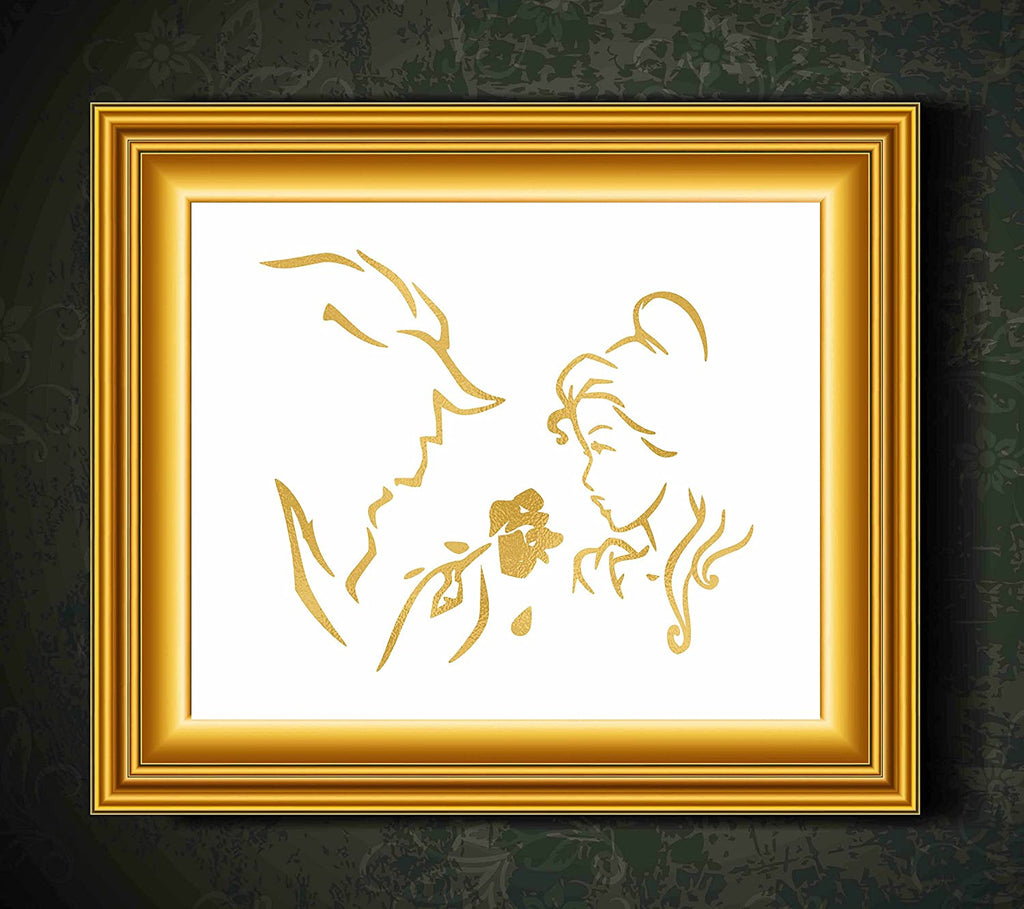 Gold Print Inspired by Beauty and The Beast - Made in USA - Disney Inspired - Home Art Print -Frame not Included (11x14, BBTrace)