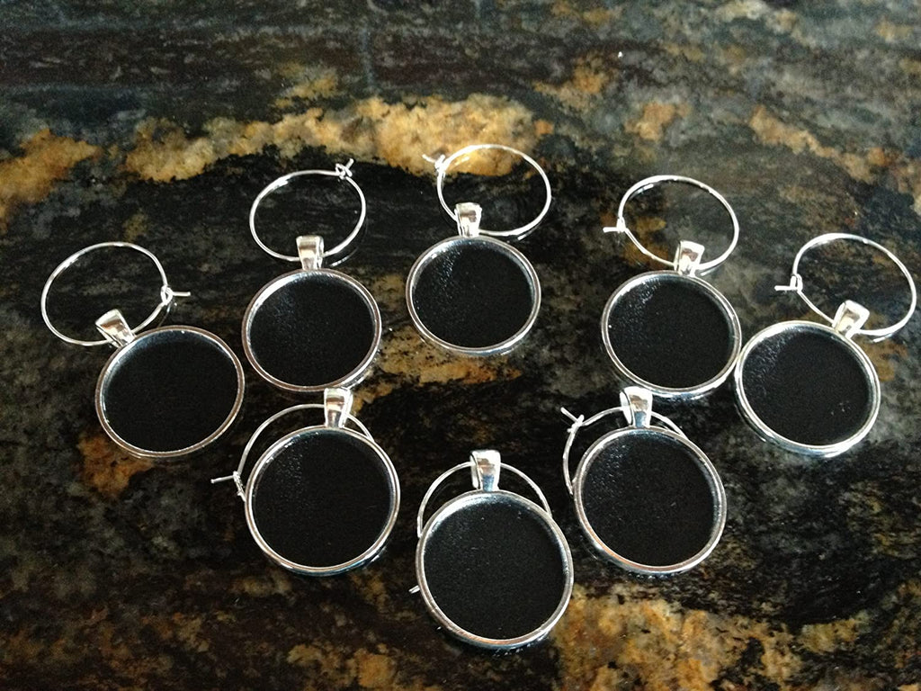 Reusable Personalized Wine Charms – 8 Mini Chalkboard Circles on Silver Plated Pendants