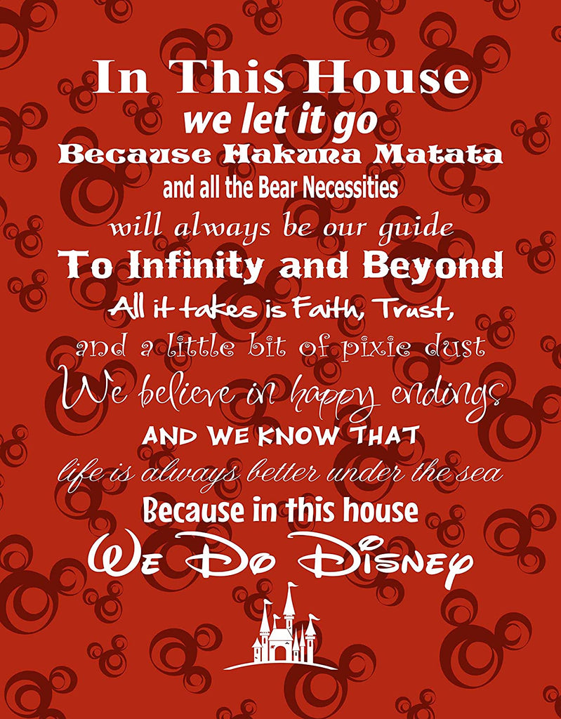 in This House We Do Disney - Poster Print Photo Quality - Made in USA - Disney Family House Rules - Frame not Included (11x14, Red Background 1)