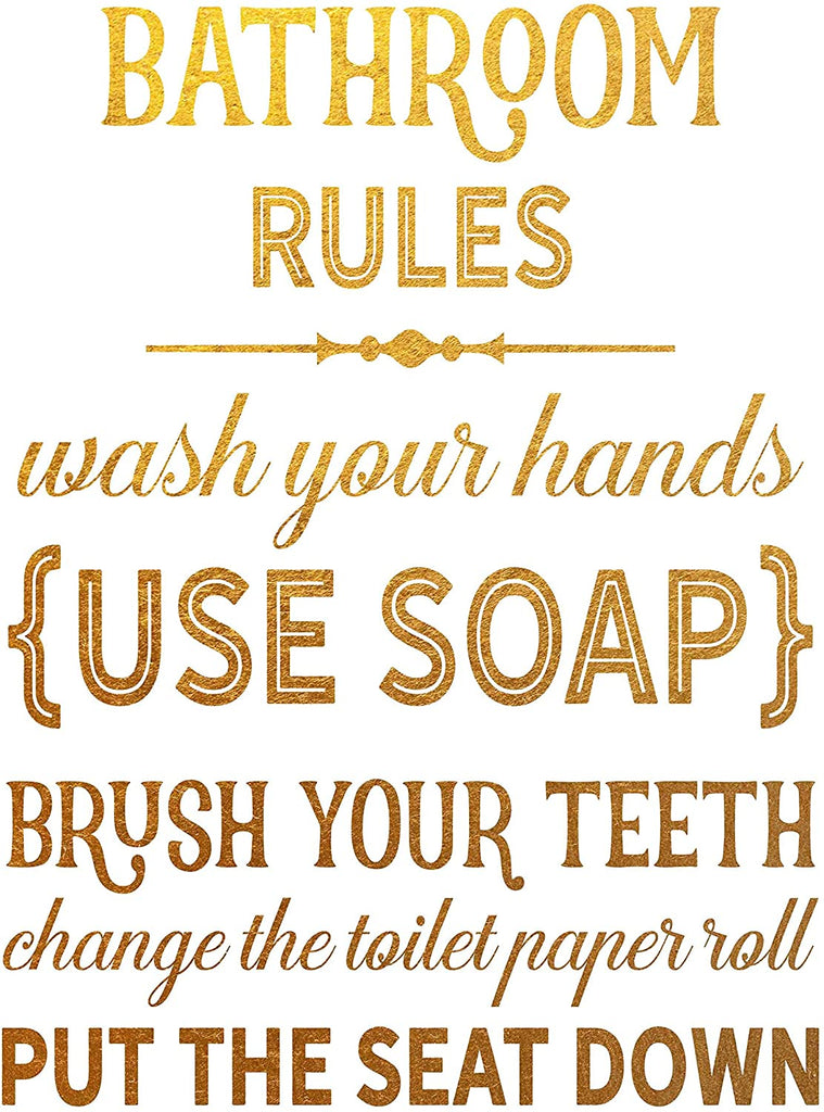 3 Print Pack House Rules, Bathroom Rules, Kitchen Rules - Beautiful Photo Quality Poster Print - Made in The USA (8" x 10", 3 Pack 1 Gold)