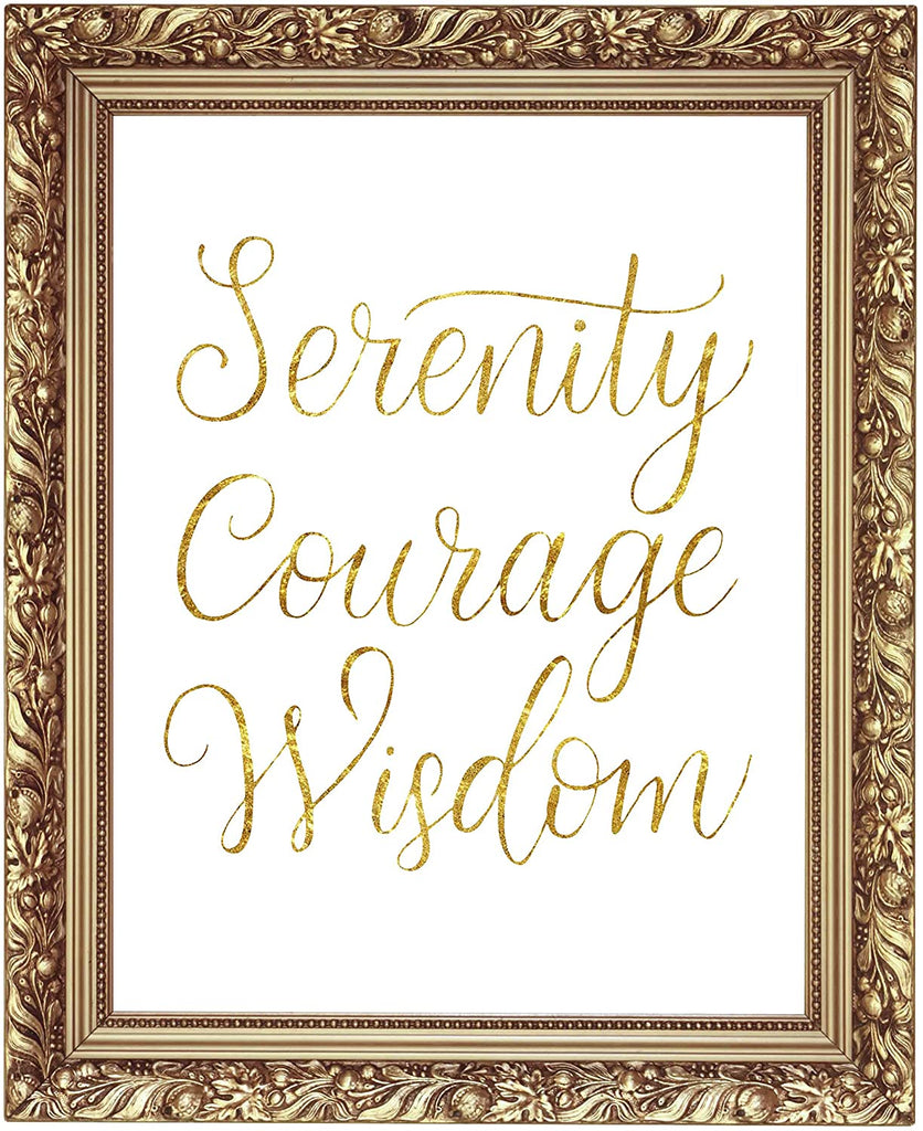 Serenity Courage Wisdom Poster Print Photo Quality - Inspirational Wall Art for Alcoholics Anonymous, AA, Narcotics Anonymous, NA - Made in USA (11x14, Gold)