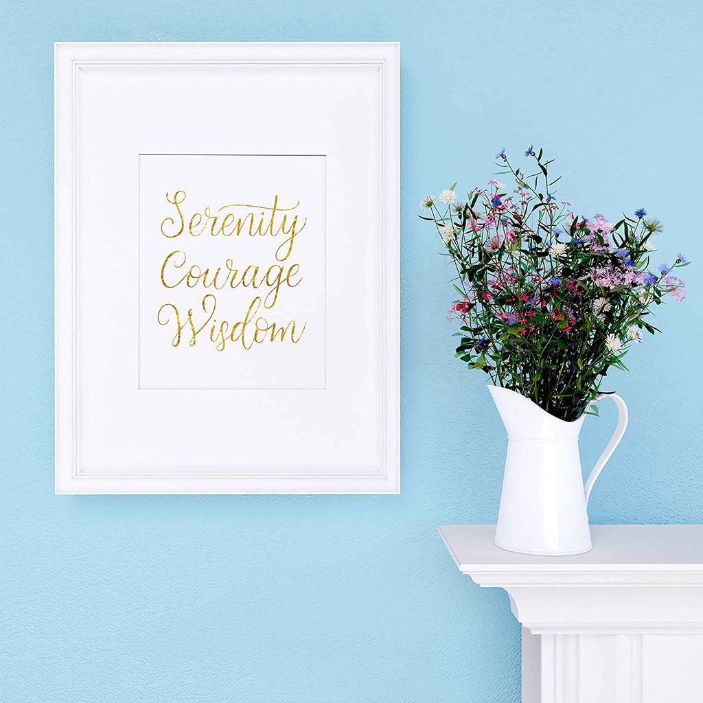 Serenity Courage Wisdom Poster Print Photo Quality - Inspirational Wall Art for Alcoholics Anonymous, AA, Narcotics Anonymous, NA - Made in USA (16x20, Gold)