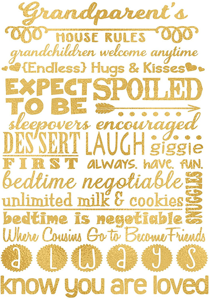 Grandparent Prints - Beautiful Photo Quality Poster Print - Gift for Grandparents, Grandma, Grandpa, Papa, Grandmother, Cousins, and Family - Made in the USA (8x10, Grandparent's Rules - Gold)