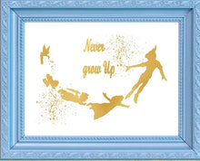 Load image into Gallery viewer, Gold Print Inspired by Peter Pan - Never Grow Up - Gold Poster Print Photo Quality - Made in USA - Home Art Print -Frame not Included (8x10, Never Grow Up)
