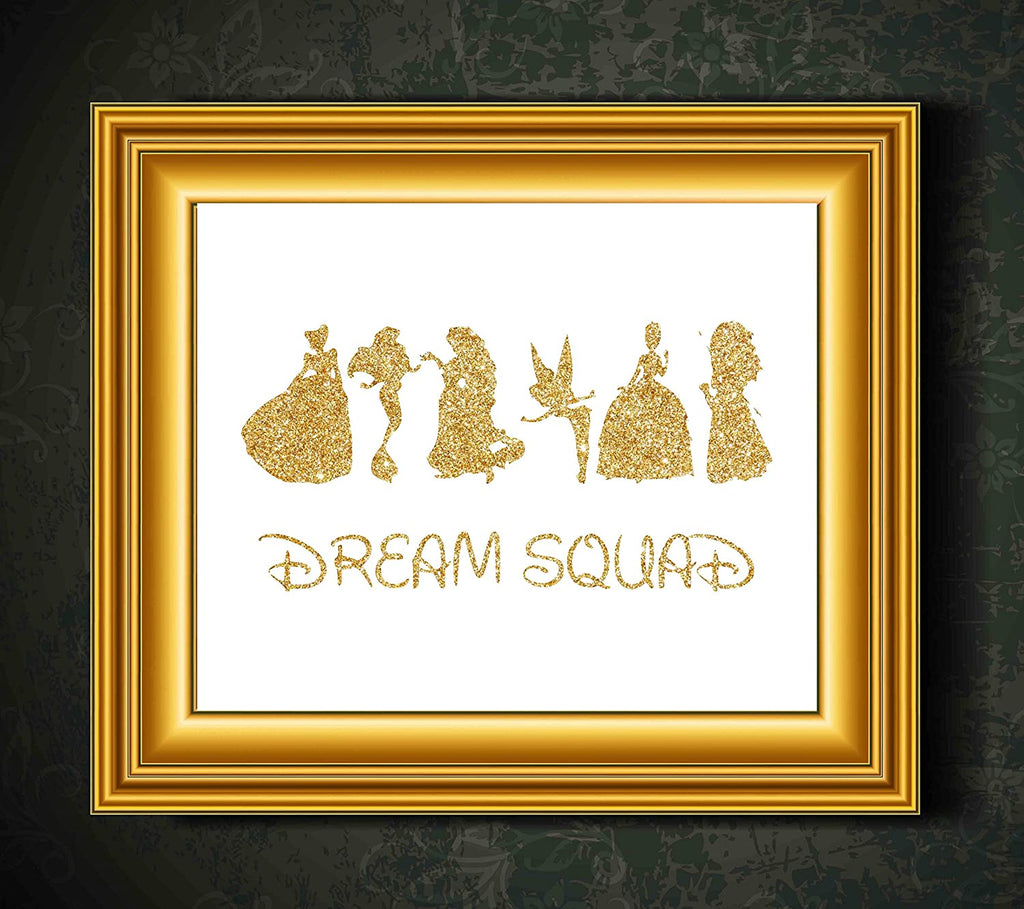 Inspired by Disney Princess and a Girls Dream Squad of Princesses - Poster Print Photo Quality - Made in USA - Home Art Print -Frame not Included (11x14, Gold)