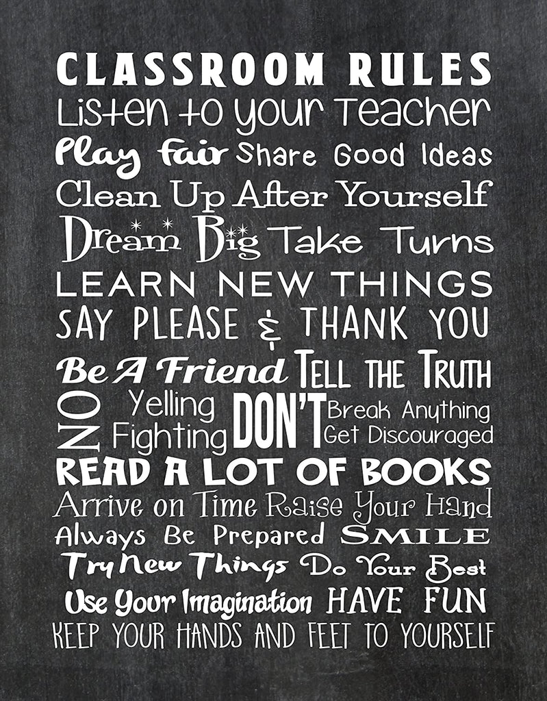 Classroom Rules - Beautiful Photo Quality Poster Print - Perfect for Teachers and Classrooms - Made in The USA (11x14, Class Rules Chalk)