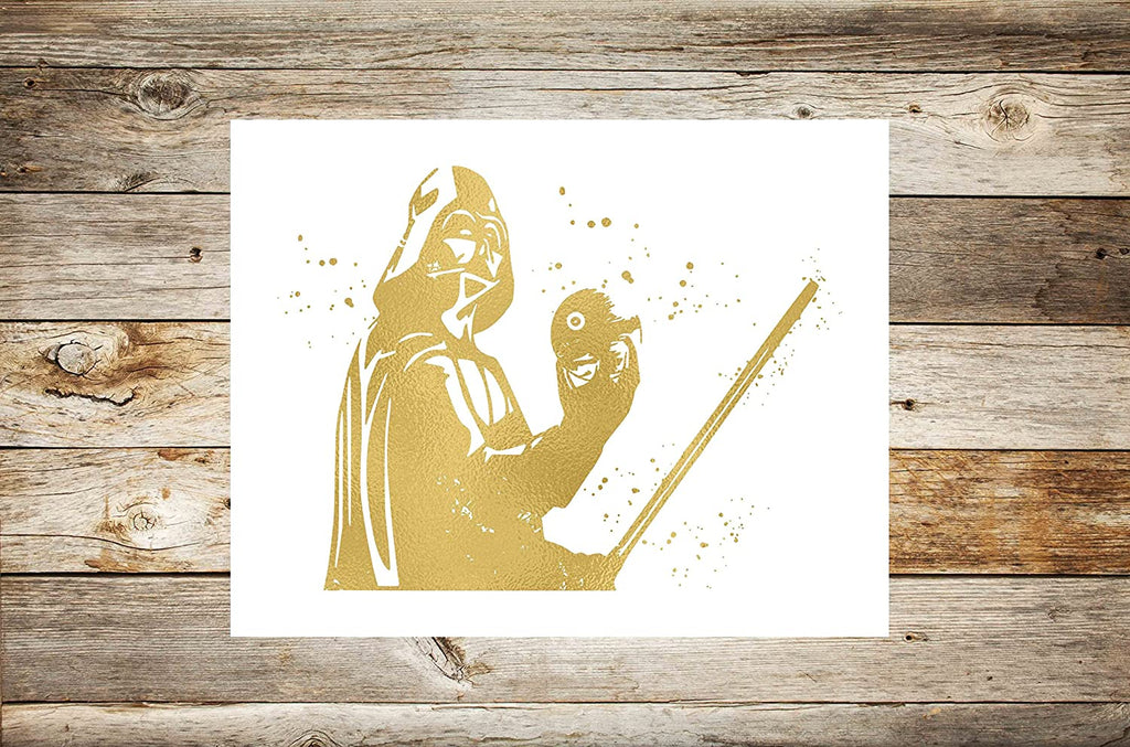 Gold Print -Darth Vader and The Death Star Inspired by Star Wars - Gold Poster Print Photo Quality - Made in USA - Home Art Print -Frame not Included (8x10, Darth Death Star)