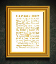 Load image into Gallery viewer, Classroom Rules - Beautiful Photo Quality Poster Gold Colored Print - Perfect for Teachers and Classrooms - Made in The USA (8x10, Class Rules Gold)