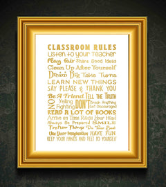 Classroom Rules - Beautiful Photo Quality Poster Gold Colored Print - Perfect for Teachers and Classrooms - Made in The USA (8x10, Class Rules Gold)
