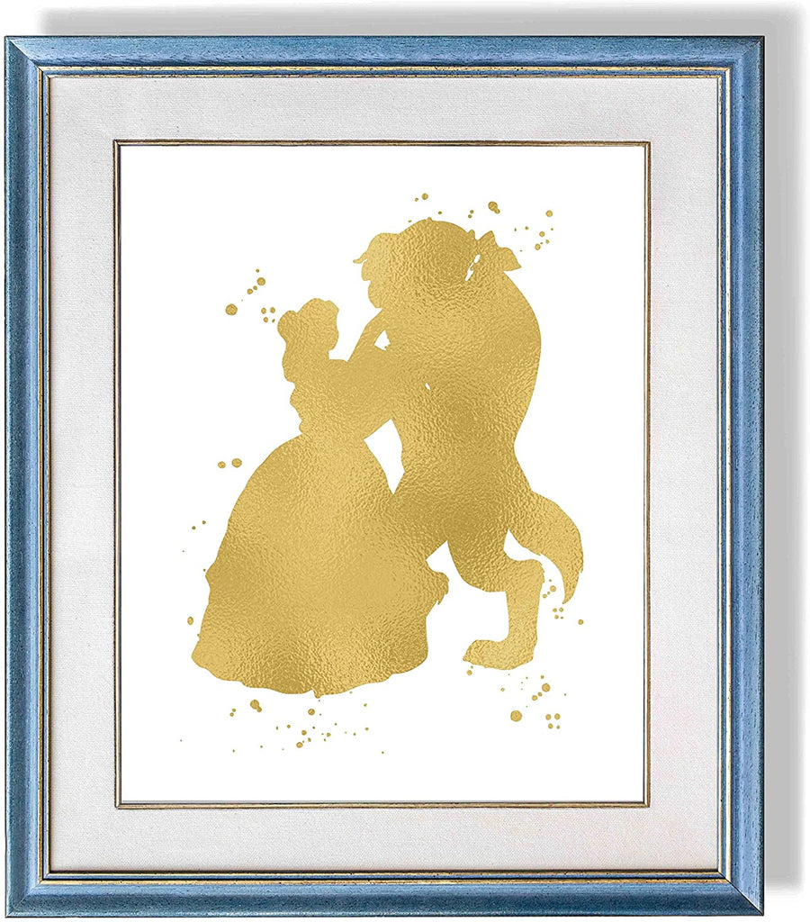 Belle and The Beast Dance - Gold Print Inspired by Beauty and The Beast - Made in USA - Disney Inspired - Home Art Print -Frame not Included (8x10, BBDanceClose)