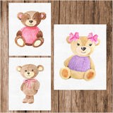 Teddy Bear Watercolor Nursery Wall Art Print (Set of 3) - Unframed 8