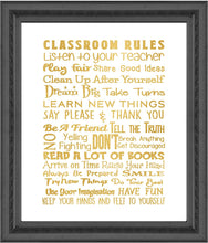 Load image into Gallery viewer, Classroom Rules - Beautiful Photo Quality Poster Gold Colored Print - Perfect for Teachers and Classrooms - Made in The USA (8x10, Class Rules Gold)