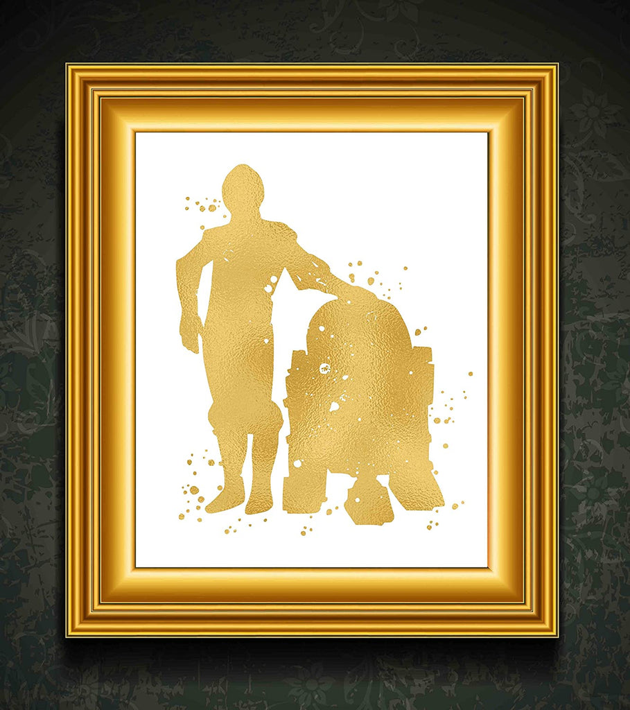 Gold Print - R2D2 and C3P0 - Inspired by Star Wars - Gold Poster Print Photo Quality - Made in USA - Home Art Print -Frame not Included (8x10, R2D2 & C3PO)