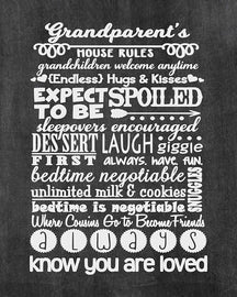 Grandparent Prints - Beautiful Photo Quality Poster Print - Gift for Grandparents, Grandma, Grandpa, Papa, Grandmother, Cousins, and Family - Made in the USA (11x14, Grandparent's Rules Chalk)