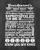 Grandparent Prints - Beautiful Photo Quality Poster Print - Gift for Grandparents, Grandma, Grandpa, Papa, Grandmother, Cousins, and Family - Made in the USA (11x14, Grandparent's Rules Chalk)