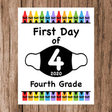 Load image into Gallery viewer, First Day of School Art Print for 2020. Unframed Reusable Photo Prop for Kids and Parents Back to School Sign. Masked, zoomed and remote learning 8” x 10” (8&quot; x 10&quot; Color, 4th Grade)