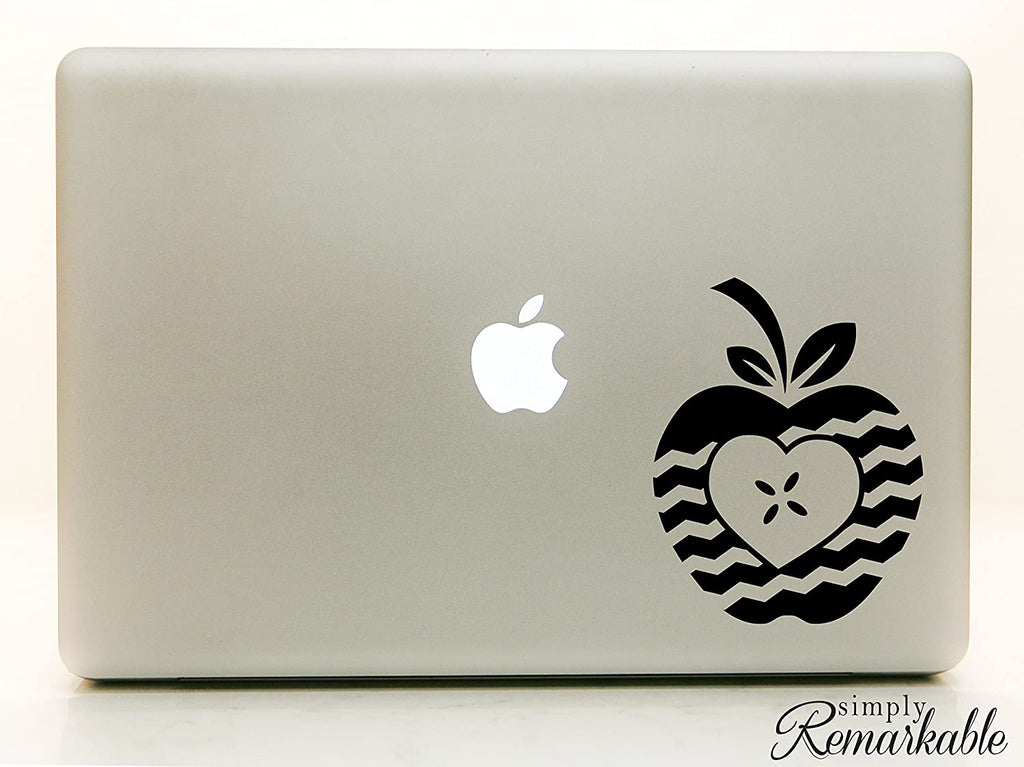 Vinyl Decal Sticker for Computer Wall Car Mac MacBook and More - Chevron Apple Heart Frame - Decal for Teachers, Students, Gifts, ipads, Tutors
