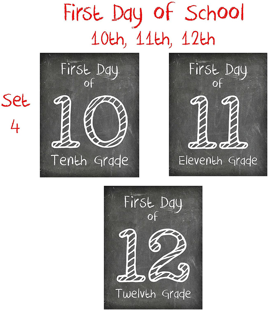 First Day of School Print, Complete Set of 14 Reusable Chalkboard Photo Prop for Kids Back to School Sign for Photos, Frame Not Included (8x10, Complete Set - 1)