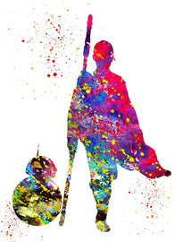 Rey BB8 Color Print - Inspired by Star Wars - Poster Print Photo Quality - Made in USA - Home Art Print -Frame not Included (8x10, Rey BB8 - Color)