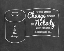 Load image into Gallery viewer, Change The Toilet Paper Chalkboard Poster Print, Bathroom Humor, Made in The USA, Frame NOT Included (8&quot; x 10&quot;, Change Roll)