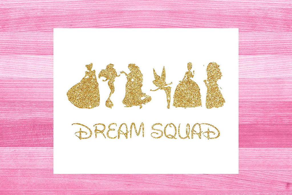 Inspired by Disney Princess and a Girls Dream Squad of Princesses - Poster Print Photo Quality - Made in USA - Home Art Print -Frame not Included (11x14, Gold)