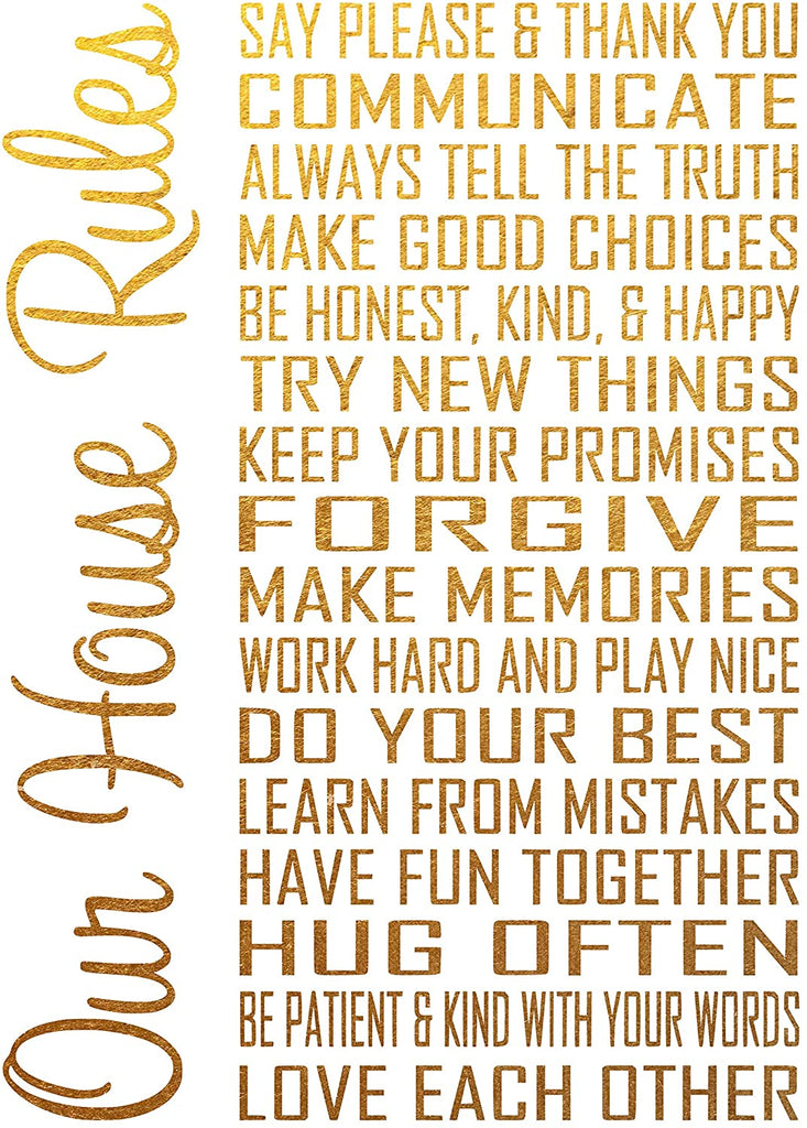 Our House Rules - Beautiful Photo Quality Poster Print - Decorate your home with these beautiful prints for kitchen, bath, family room, housewarming gift Made in the USA (8" x 10", Our House Gold)
