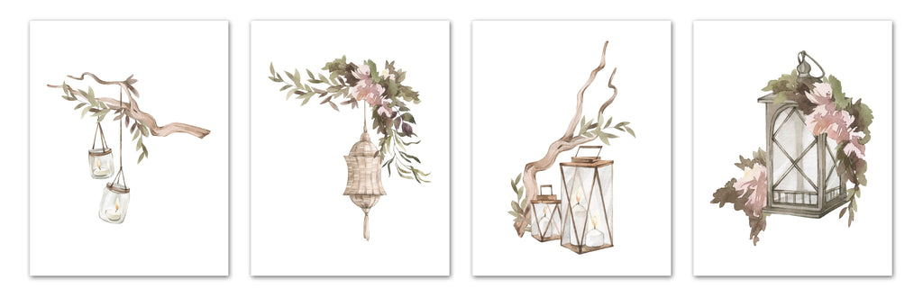 Southern Watercolor Lantern Wall Art Prints Set - Ideal Gift For Family Room Kitchen Play Room Wall Décor Birthday Wedding Anniversary | Set of 4 - Unframed- 8x10 Photos