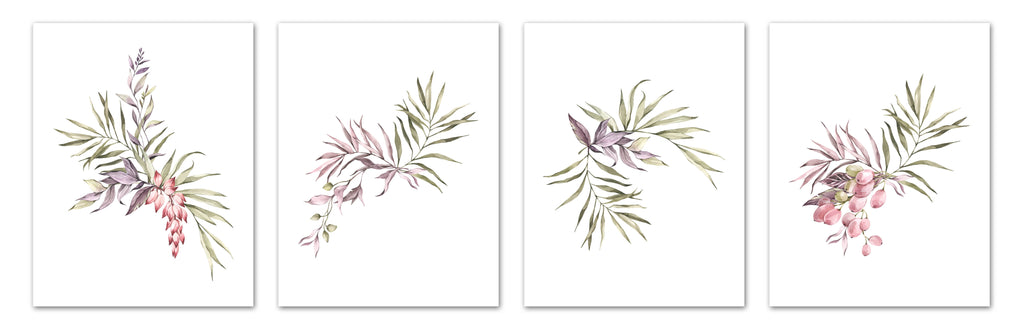 Botanical Plants Purple & Red Foliage Wall Art Prints Set - Ideal Gift For Family Room Kitchen Play Room Wall Décor Birthday Wedding Anniversary | Set of 4 - Unframed- 8x10 Photos