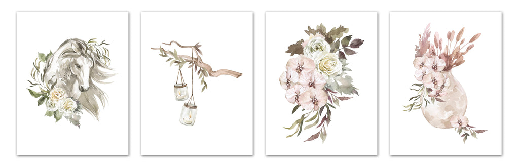 Southern Watercolor Accents Floral Design Wall Art Prints Set - Ideal Gift For Family Room Kitchen Play Room Wall Décor Birthday Wedding Anniversary | Set of 4 - Unframed- 8x10 Photos