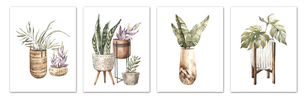 Plant Stands Wall Art Prints Set - Ideal Gift For Family Room Kitchen Play Room Wall Décor Birthday Wedding Anniversary | Set of 4 - Unframed- 8x10 Photos