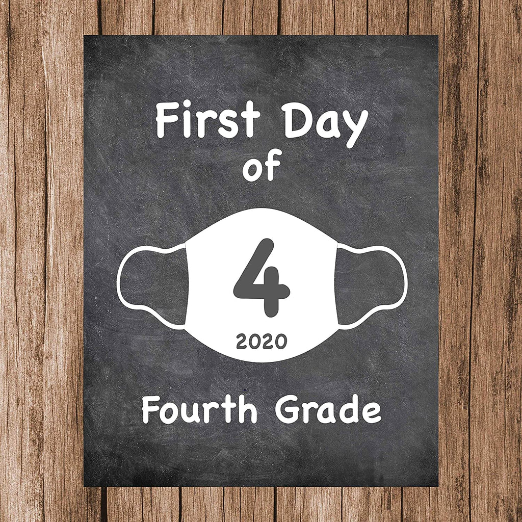 First Day of School Art Print for 2020. Unframed Reusable Photo Prop for Kids and Parents Back to School Sign. Masked, zoomed and remote learning 8” x 10” (8" x 10" Chalk, 4th Grade)
