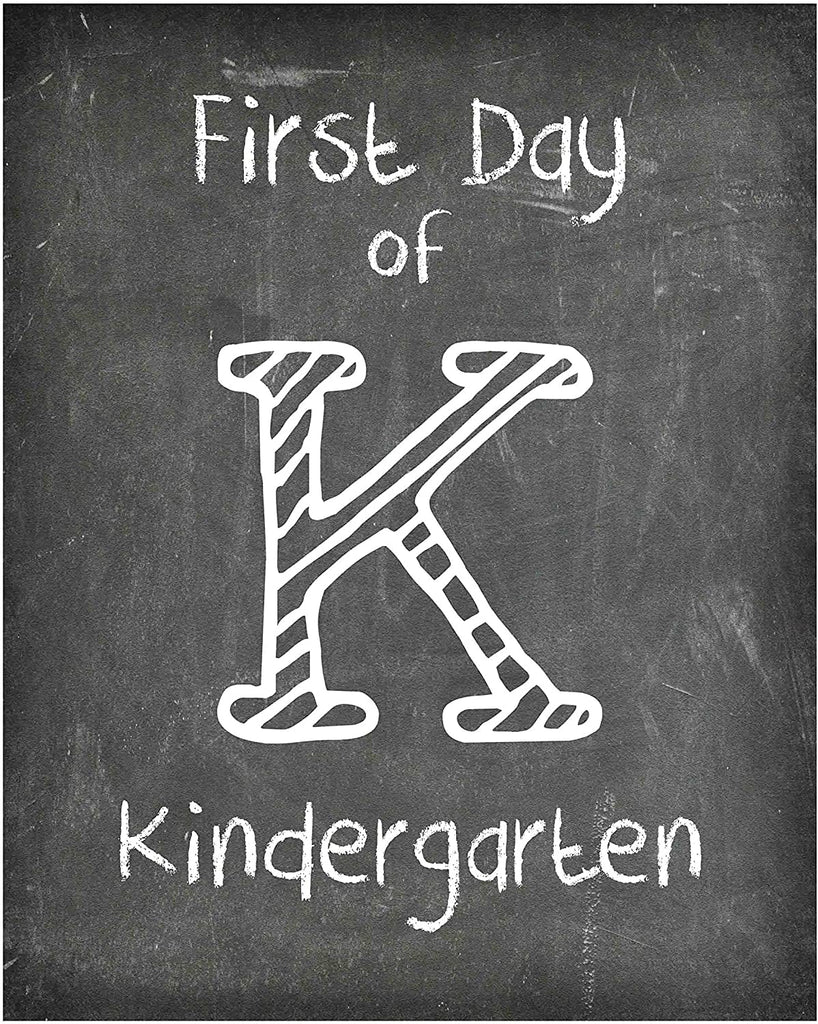 First Day of School Print, Kindergarten Reusable Chalkboard Photo Prop for Kids Back to School Sign for Photos, Frame Not Included (8x10, Kindergarten - Style 1)