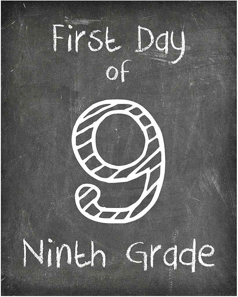 First Day of School Print, 9th Grade Reusable Chalkboard Photo Prop for Kids Back to School Sign for Photos, Frame Not Included (8x10, 9th Grade - Style 1)