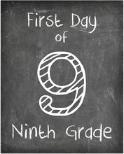 Load image into Gallery viewer, First Day of School Print, 9th Grade Reusable Chalkboard Photo Prop for Kids Back to School Sign for Photos, Frame Not Included (8x10, 9th Grade - Style 1)