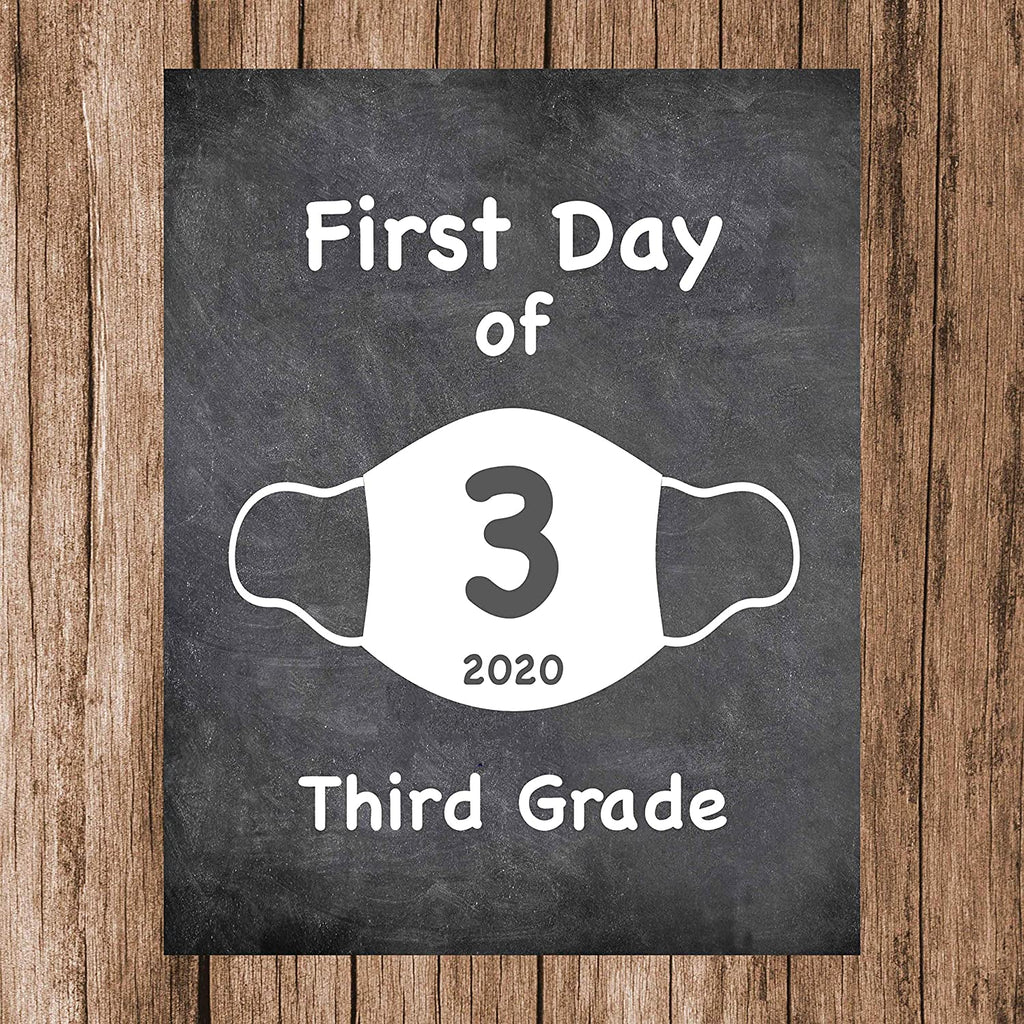 First Day of School Art Print for 2020. Unframed Reusable Photo Prop for Kids and Parents Back to School Sign. Masked, zoomed and remote learning 8” x 10” (8" x 10" Chalk, 3rd Grade)
