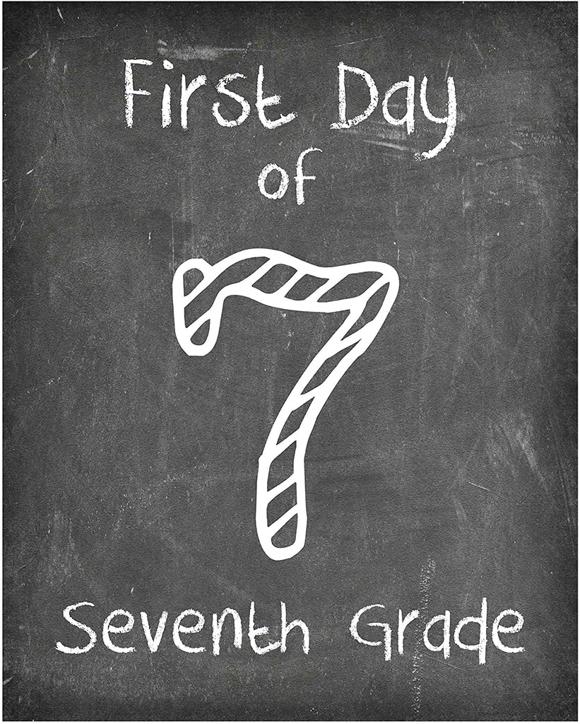 First Day of School Print, 7th Grade Reusable Chalkboard Photo Prop for Kids Back to School Sign for Photos, Frame Not Included (8x10, 7th Grade - Style 1)