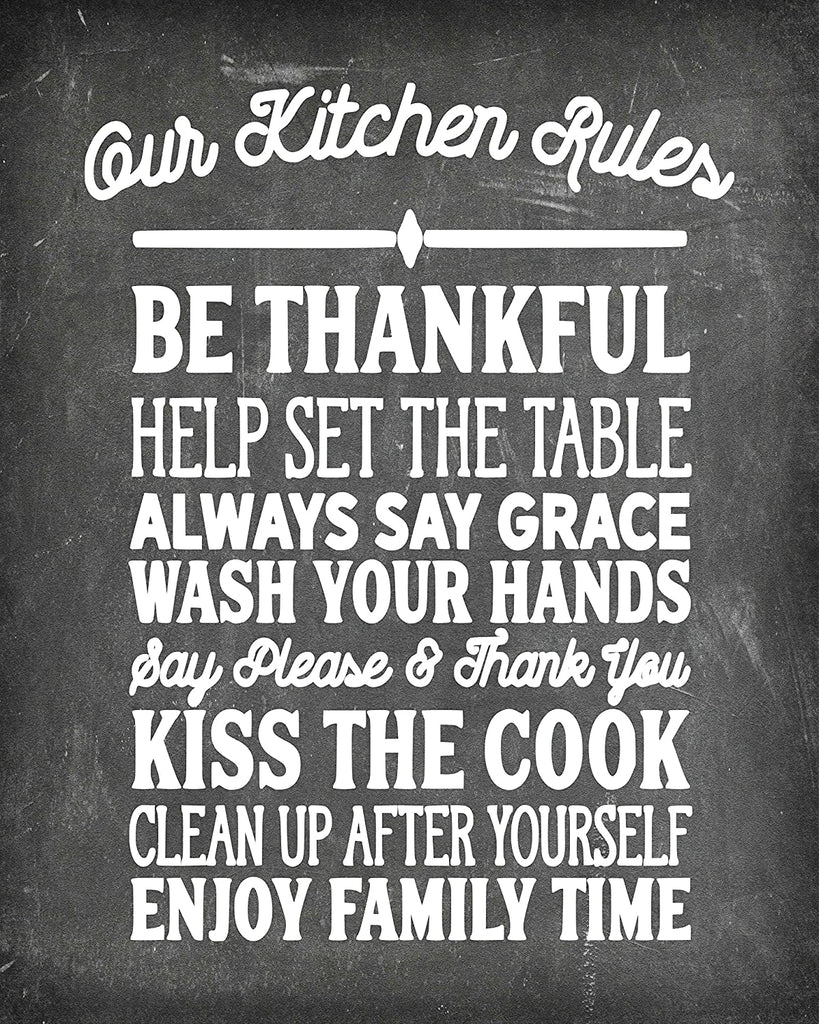 Kitchen Rules - Beautiful Photo Quality Poster Print - Decorate your home with these beautiful prints for kitchen, bath, family room, housewarming gift Made in the USA (8" x 10", Kitchen Rules Chalk)